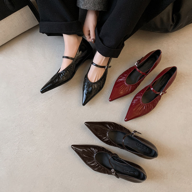 Luxury Lambskin Leather Pointed Toe Low-Heeled Mary Jane Flats for Women - High-End Fashion Footwear Luxury Lambskin Leather Pointed Toe Low-Heeled Mary Jane Flats for Women - High-End Fashion Footwear