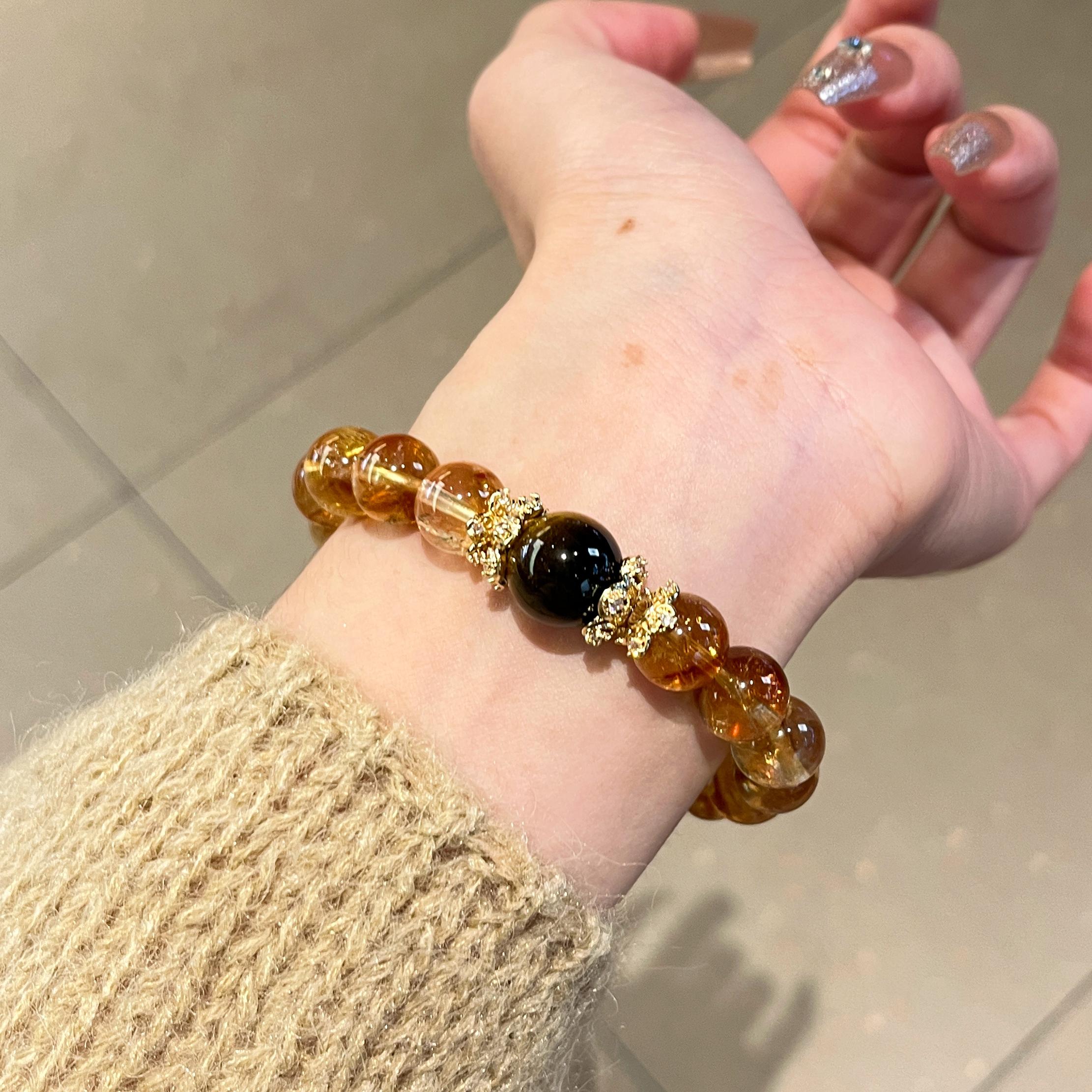 Luxury Tiger's Eye Bead Bracelet, Exquisite Natural Crystal Jewelry, Large Round Beads, Elegant Women's Gift, Unique Fashion Accessory