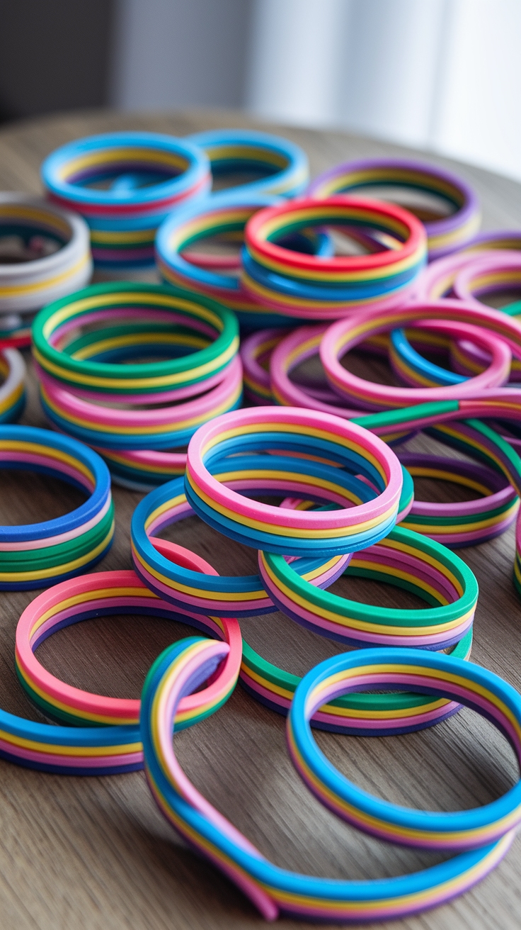 Vibrant Matching Rubber Band Bracelets for Fun outfit idea