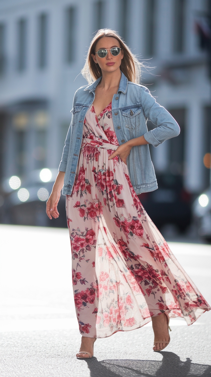 Layering a Maxi Dress with Jacket Outfit for Fall outfit idea