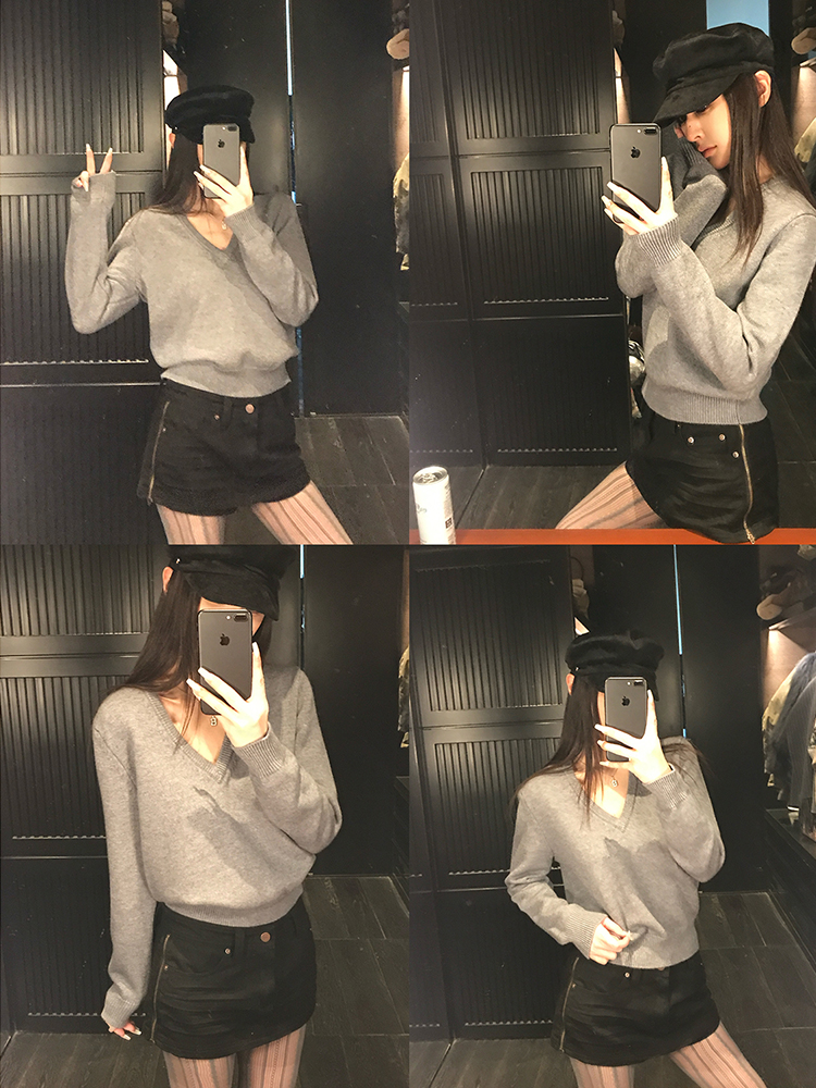 Memory Color V-neck Sweater for Women - Winter Pullover, Long Sleeve, Thick Knitted Top, Cozy High-End Style Memory Color V-neck Sweater for Women - Winter Pullover, Long Sleeve, Thick Knitted Top, Cozy High-End Style