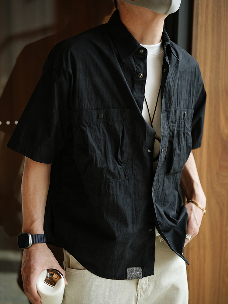 Men's American High Street Minimalist Short Sleeve Shirt with Large Pockets - Trendy Functional Summer Collar Top Men's American High Street Minimalist Short Sleeve Shirt with Large Pockets - Trendy Functional Summer Collar Top