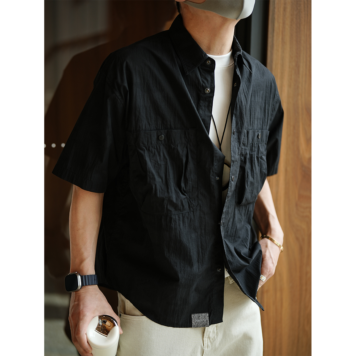 Men's American High Street Minimalist Short Sleeve Shirt with Large Pockets - Trendy Functional Summer Collar Top Men's American High Street Minimalist Short Sleeve Shirt with Large Pockets - Trendy Functional Summer Collar Top