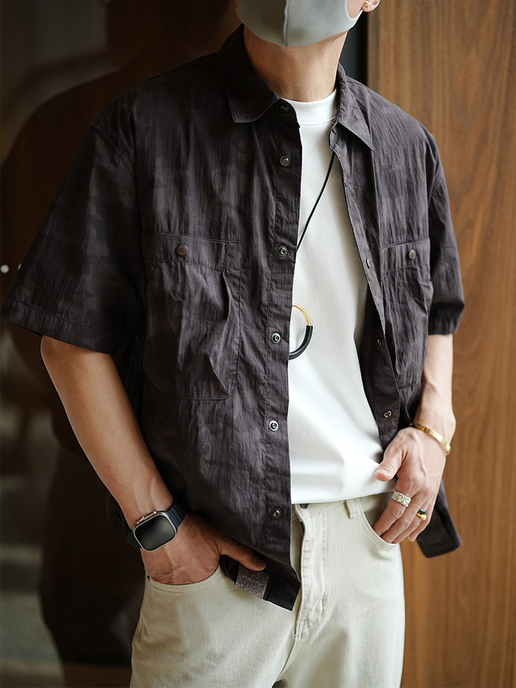 Men's American High Street Minimalist Short Sleeve Shirt with Large Pockets - Trendy Functional Summer Collar Top Men's American High Street Minimalist Short Sleeve Shirt with Large Pockets - Trendy Functional Summer Collar Top