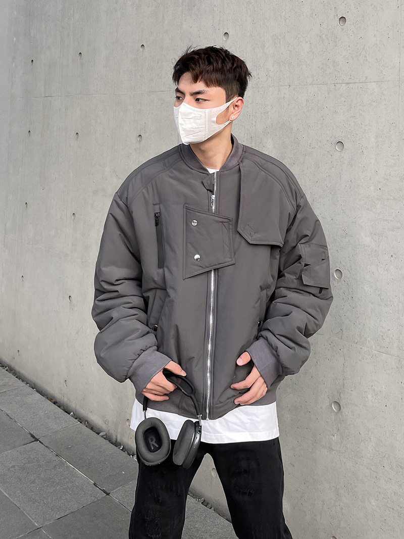 Men's American High Street Multi-Pocket Pilot Baseball Jacket - Trendy Loose Cotton Outerwear for Fall/Winter