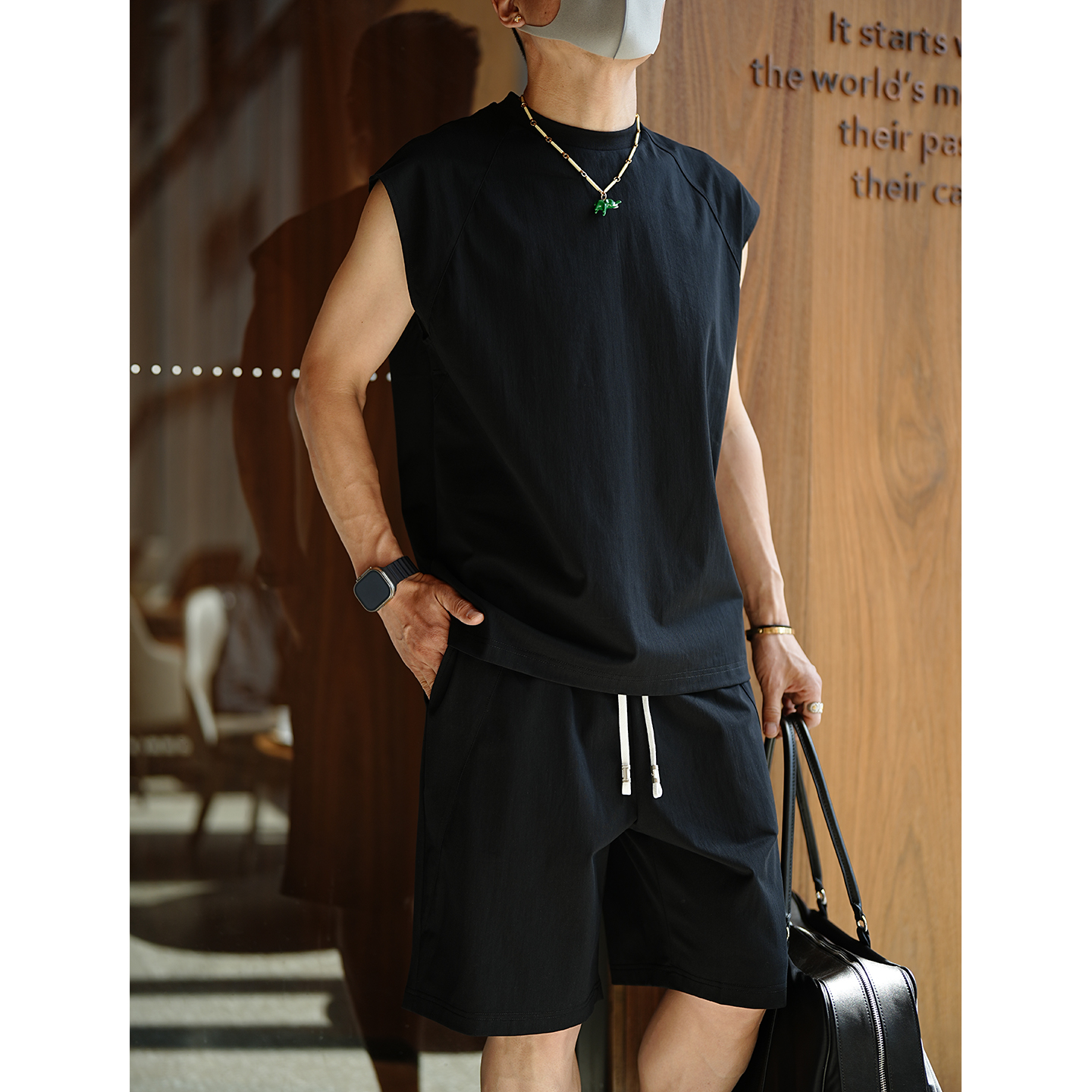 Men's American High Street Split Design Sleeveless T-Shirt and Shorts Set - Trendy Summer Casual Two-Piece Outfit Men's American High Street Split Design Sleeveless T-Shirt and Shorts Set - Trendy Summer Casual Two-Piece Outfit