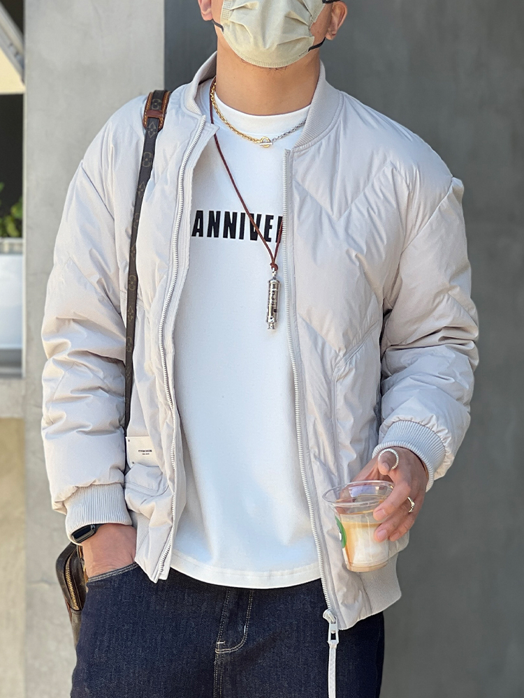 Men's American Retro Casual Black Down Jacket - Trendy Winter Baseball Collar Coat, Cold-Resistant White Duck Down Outerwear Men's American Retro Casual Black Down Jacket - Trendy Winter Baseball Collar Coat, Cold-Resistant White Duck Down Outerwear