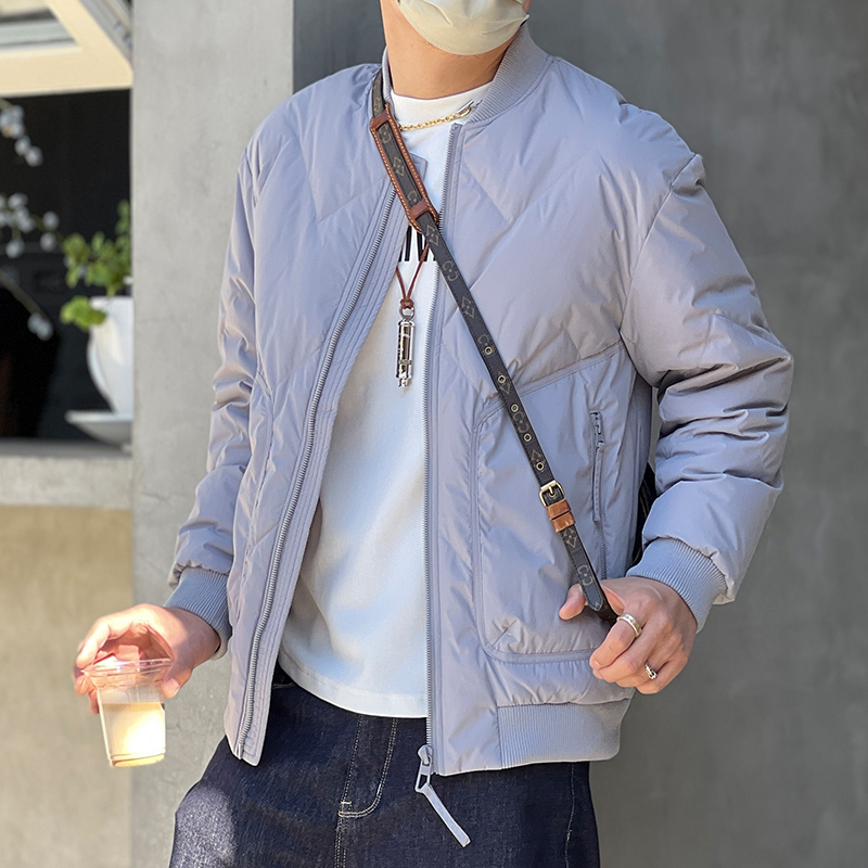 Men's American Retro Casual Black Down Jacket - Trendy Winter Baseball Collar Coat, Cold-Resistant White Duck Down Outerwear Men's American Retro Casual Black Down Jacket - Trendy Winter Baseball Collar Coat, Cold-Resistant White Duck Down Outerwear