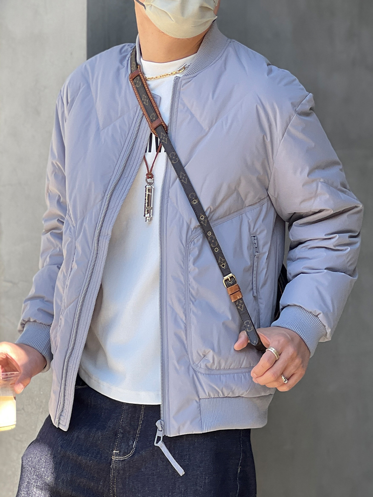 Men's American Retro Casual Black Down Jacket - Trendy Winter Baseball Collar Coat, Cold-Resistant White Duck Down Outerwear Men's American Retro Casual Black Down Jacket - Trendy Winter Baseball Collar Coat, Cold-Resistant White Duck Down Outerwear