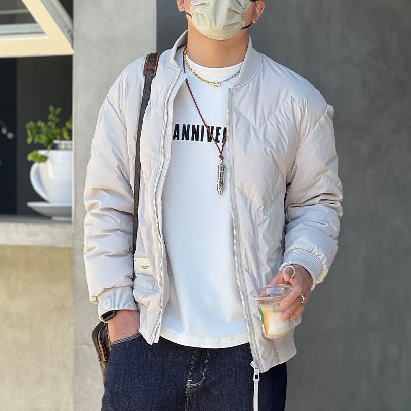 Men's American Retro Casual Black Down Jacket - Trendy Winter Baseball Collar Coat, Cold-Resistant White Duck Down Outerwear Men's American Retro Casual Black Down Jacket - Trendy Winter Baseball Collar Coat, Cold-Resistant White Duck Down Outerwear