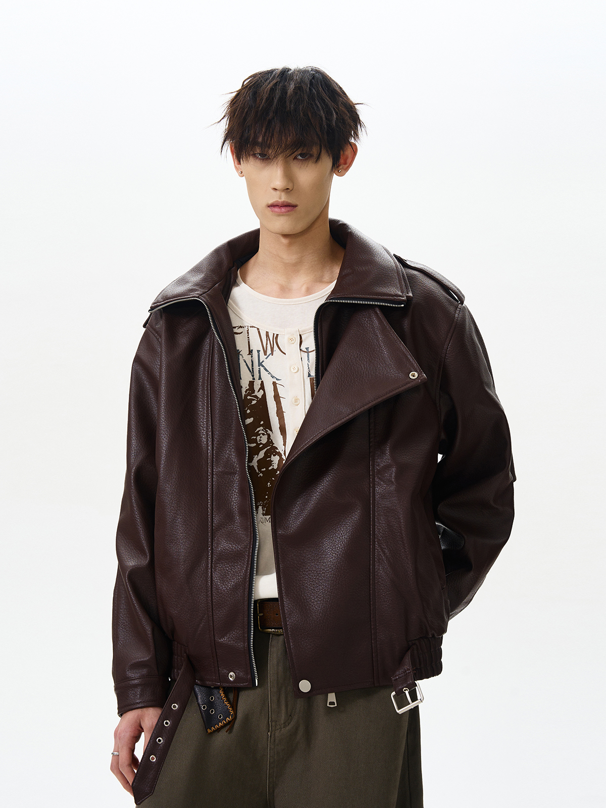 Men's American Retro Deconstructed PU Leather Jacket - Trendy High-End Outerwear for a Stylish Look