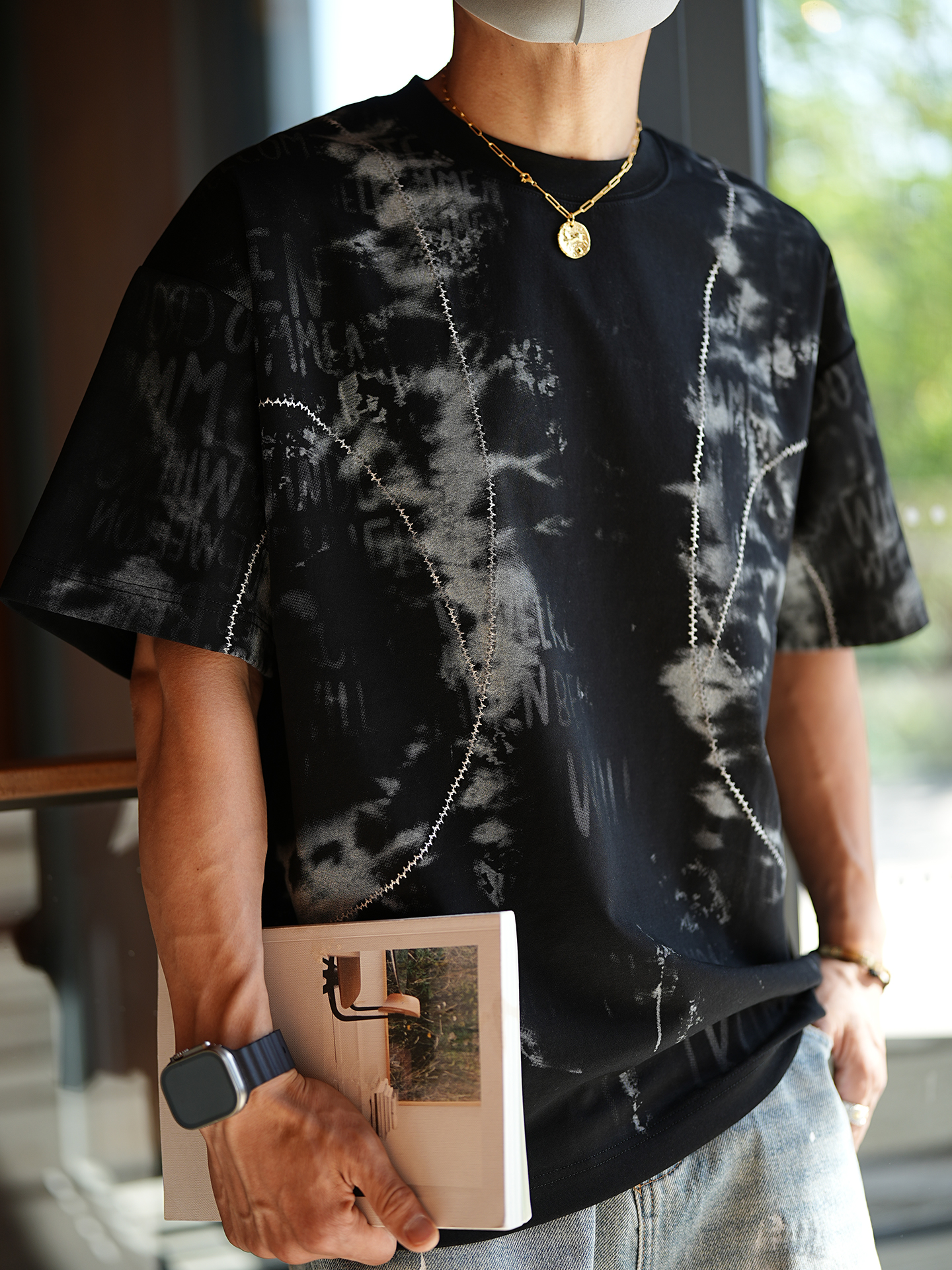 Men's American Retro Deconstructed Tie-Dye Short Sleeve T-Shirt, Vintage Summer Round Neck Design, Trendy Y2K Style Men's American Retro Deconstructed Tie-Dye Short Sleeve T-Shirt, Vintage Summer Round Neck Design, Trendy Y2K Style