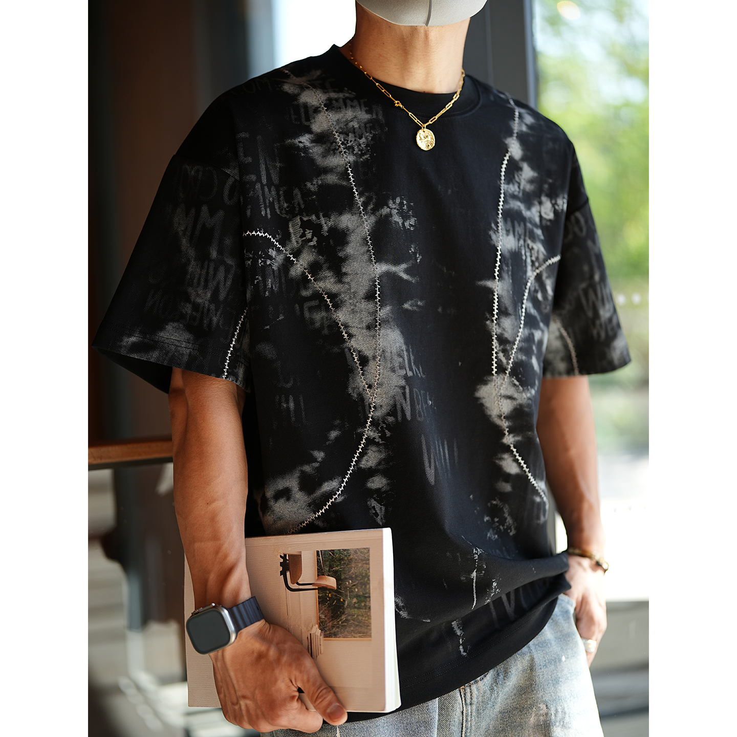 Men's American Retro Deconstructed Tie-Dye Short Sleeve T-Shirt, Vintage Summer Round Neck Design, Trendy Y2K Style Men's American Retro Deconstructed Tie-Dye Short Sleeve T-Shirt, Vintage Summer Round Neck Design, Trendy Y2K Style