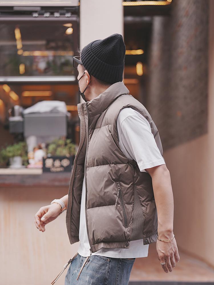 Men's American Style Solid Color Stand Collar Down Vest - Minimalist Casual Sleeveless Jacket for Autumn Winter Fashion