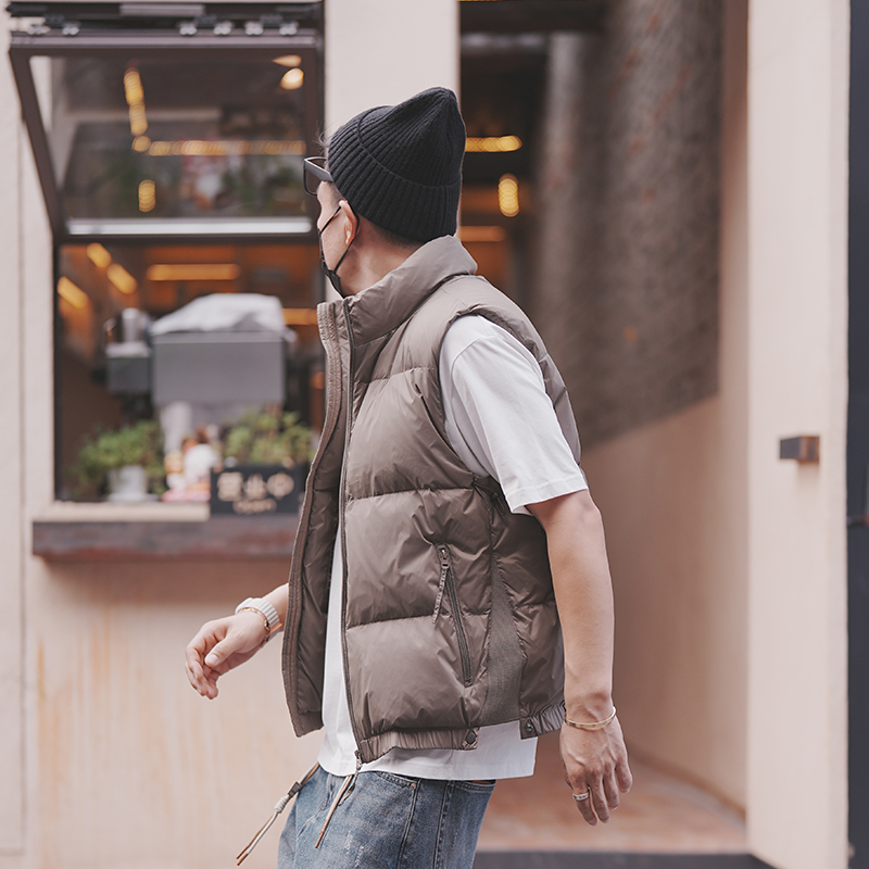 Men's American Style Solid Color Stand Collar Down Vest - Minimalist Casual Sleeveless Jacket for Autumn Winter Fashion