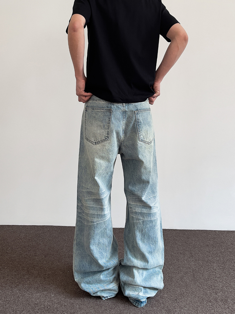 Men's American Vintage Distressed Cat Whisker Blue Jeans - Trendy Straight Leg Micro-Flare Versatile Pants for Casual Style Men's American Vintage Distressed Cat Whisker Blue Jeans - Trendy Straight Leg Micro-Flare Versatile Pants for Casual Style