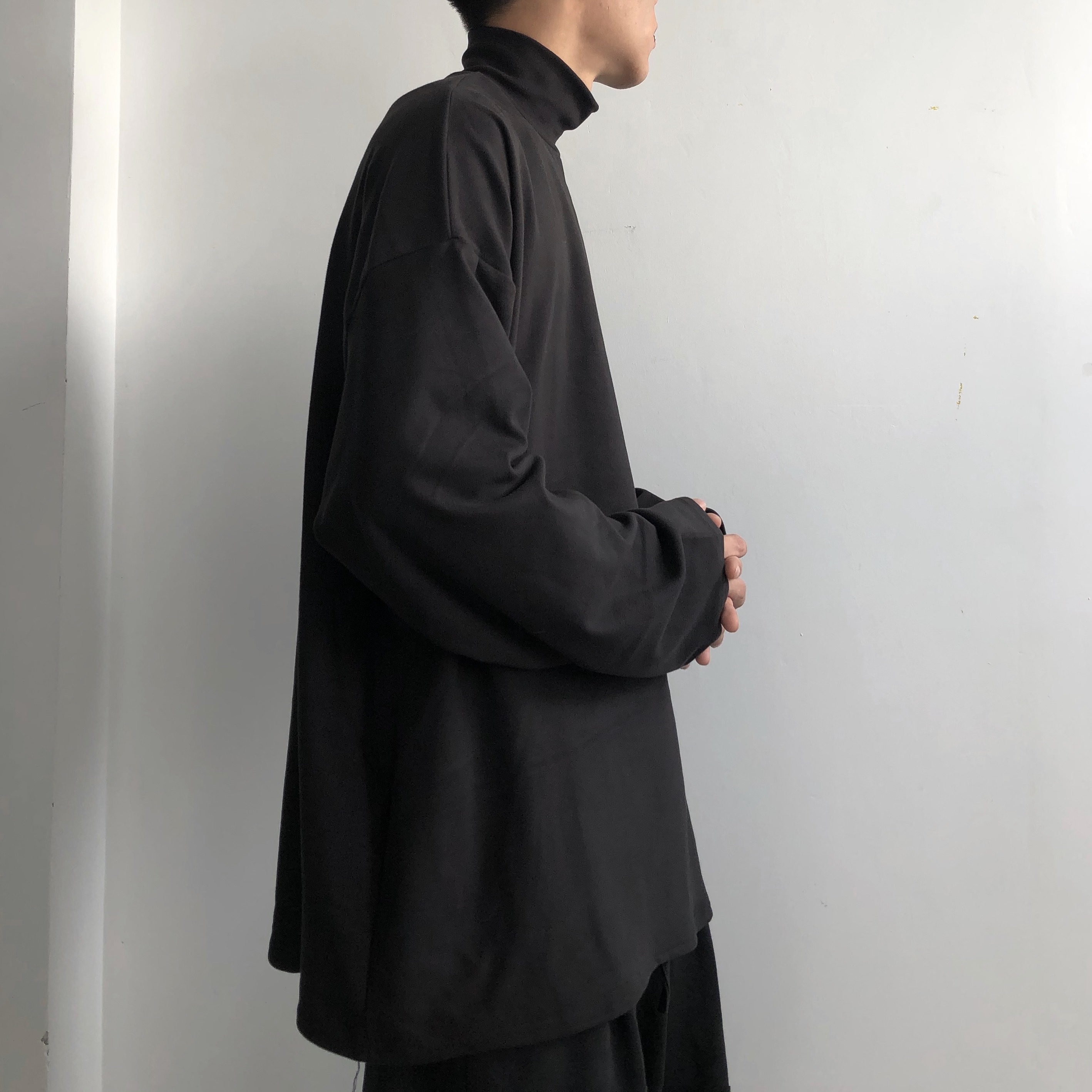 Men's Black High-Neck Long Sleeve Oversized Sweatshirt - Trendy Casual Spring Autumn Essential Top Men's Black High-Neck Long Sleeve Oversized Sweatshirt - Trendy Casual Spring Autumn Essential Top