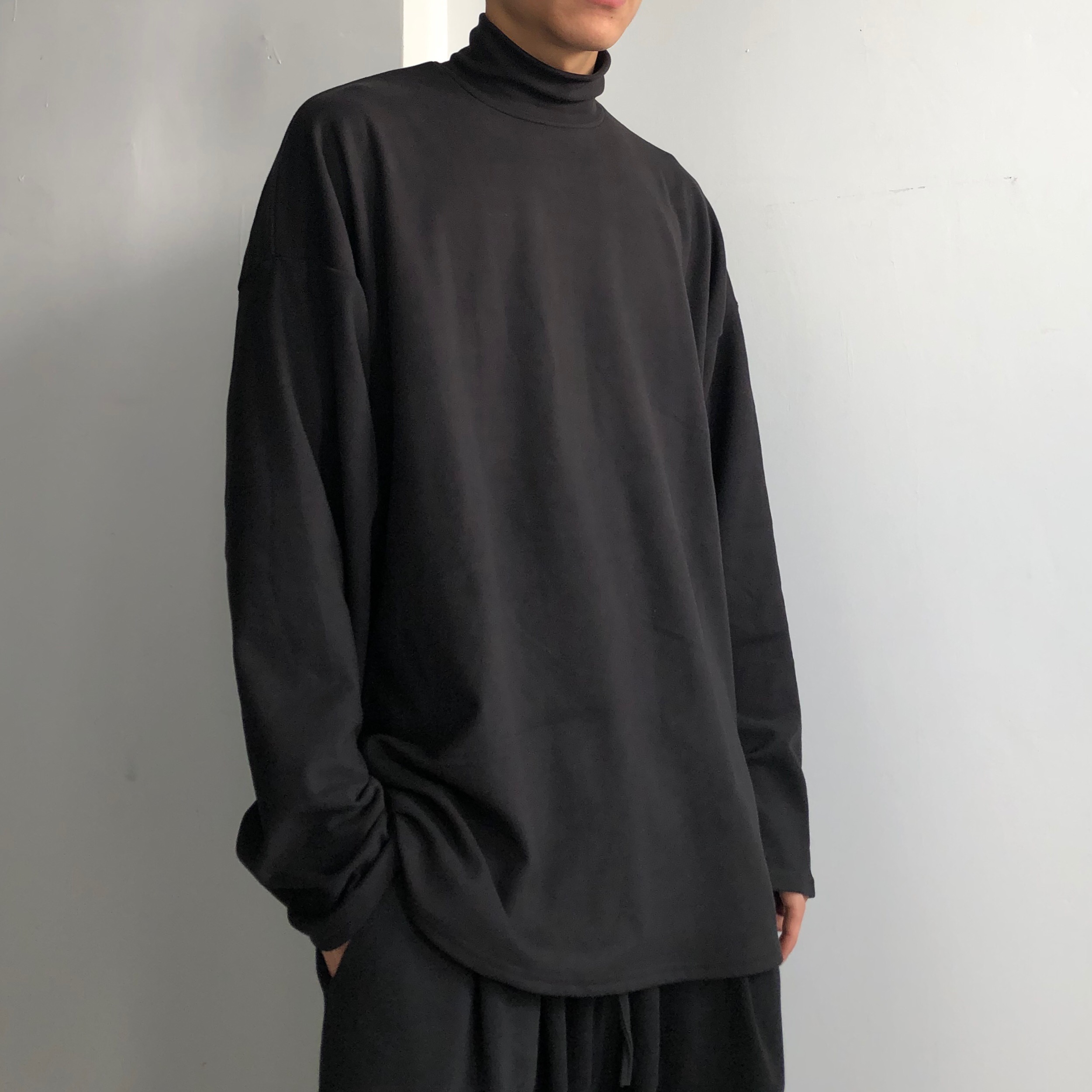 Men's Black High-Neck Long Sleeve Oversized Sweatshirt - Trendy Casual Spring Autumn Essential Top Men's Black High-Neck Long Sleeve Oversized Sweatshirt - Trendy Casual Spring Autumn Essential Top