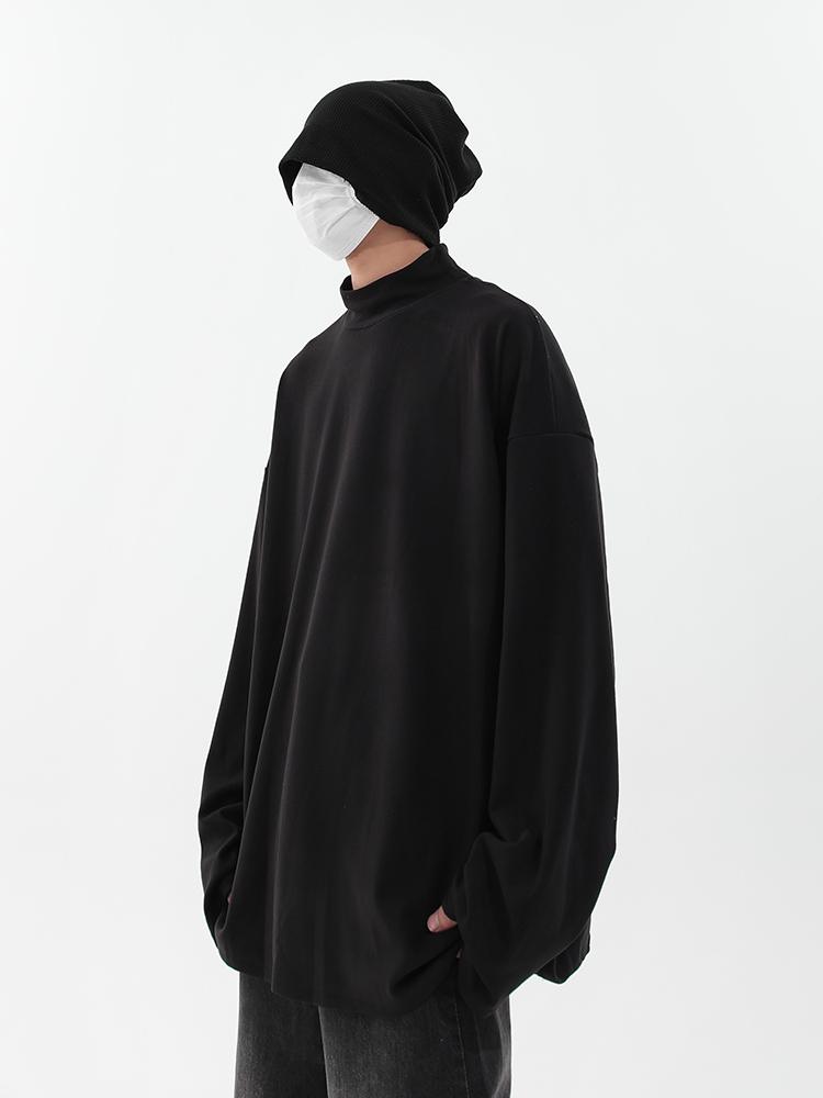 Men's Black Turtleneck Long Sleeve Sweatshirt - Oversized Casual Top for Spring & Autumn, Versatile Everyday Wear Men's Black Turtleneck Long Sleeve Sweatshirt - Oversized Casual Top for Spring & Autumn, Versatile Everyday Wear