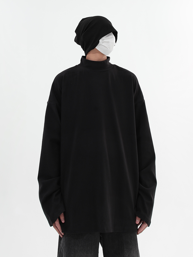 Men's Black Turtleneck Long Sleeve Sweatshirt - Oversized Casual Top for Spring & Autumn, Versatile Everyday Wear