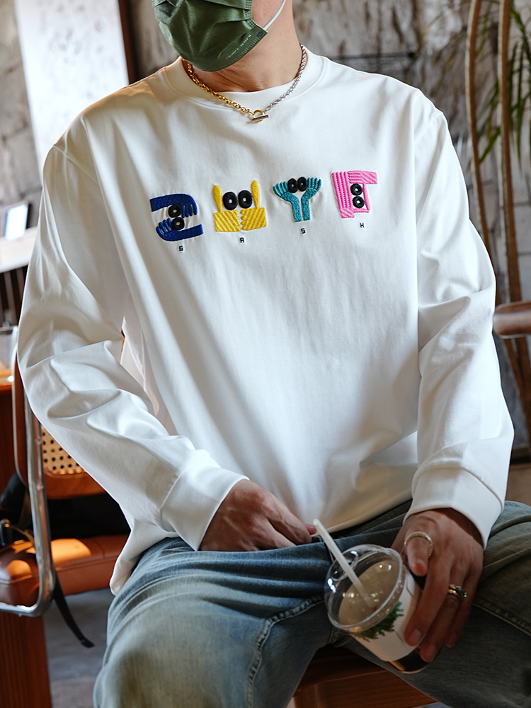 Men's Casual Minimalist Long Sleeve T-Shirt with Embroidery - Versatile Round Neck Autumn Fashion Top