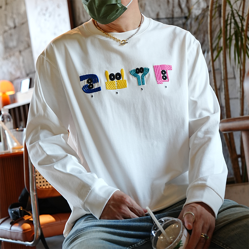 Men's Casual Minimalist Long Sleeve T-Shirt with Embroidery - Versatile Round Neck Autumn Fashion Top