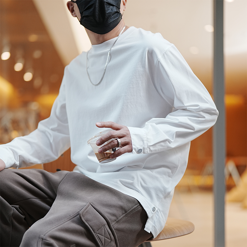 Men's Casual White Long Sleeve T-Shirt - American Style, Simple Design, Pure Cotton Base Layer for Spring and Autumn