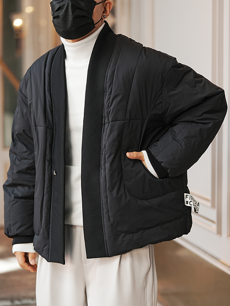 Men's Chinese Style Solid Color Spliced Thickened Winter Down Jacket â€“ Trendy Versatile Coat for Cold Weather