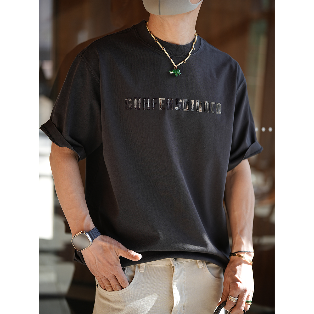 Men's Distressed Color-Washed Round Neck Short Sleeve T-Shirt - American Style Heavy Industry Personalized Letter Design, Summer Trend Men's Distressed Color-Washed Round Neck Short Sleeve T-Shirt - American Style Heavy Industry Personalized Letter Design, Summer Trend