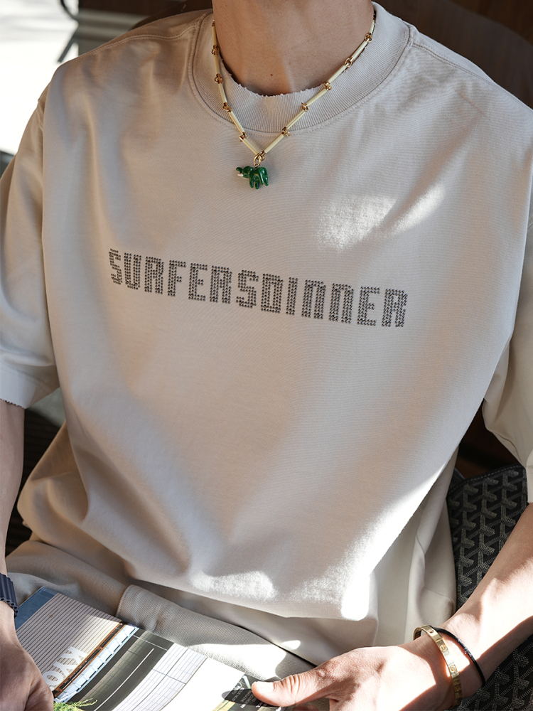 Men's Distressed Color-Washed Round Neck Short Sleeve T-Shirt - American Style Heavy Industry Personalized Letter Design, Summer Trend