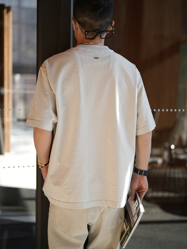 Men's Distressed Color-Washed Round Neck Short Sleeve T-Shirt - American Style Heavy Industry Personalized Letter Design, Summer Trend Men's Distressed Color-Washed Round Neck Short Sleeve T-Shirt - American Style Heavy Industry Personalized Letter Design, Summer Trend