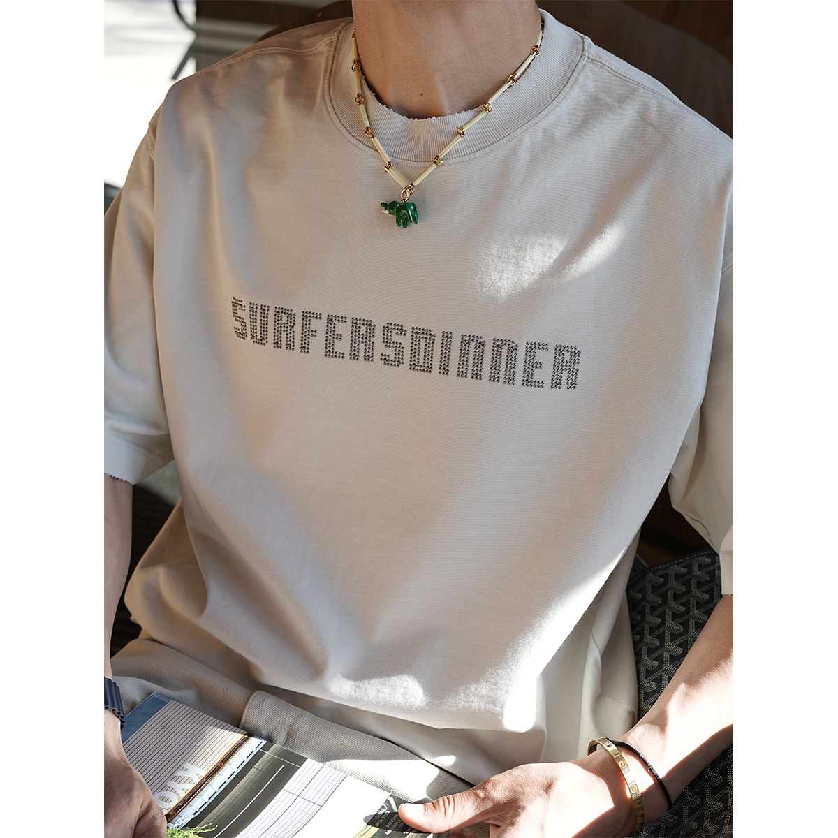 Men's Distressed Color-Washed Round Neck Short Sleeve T-Shirt - American Style Heavy Industry Personalized Letter Design, Summer Trend