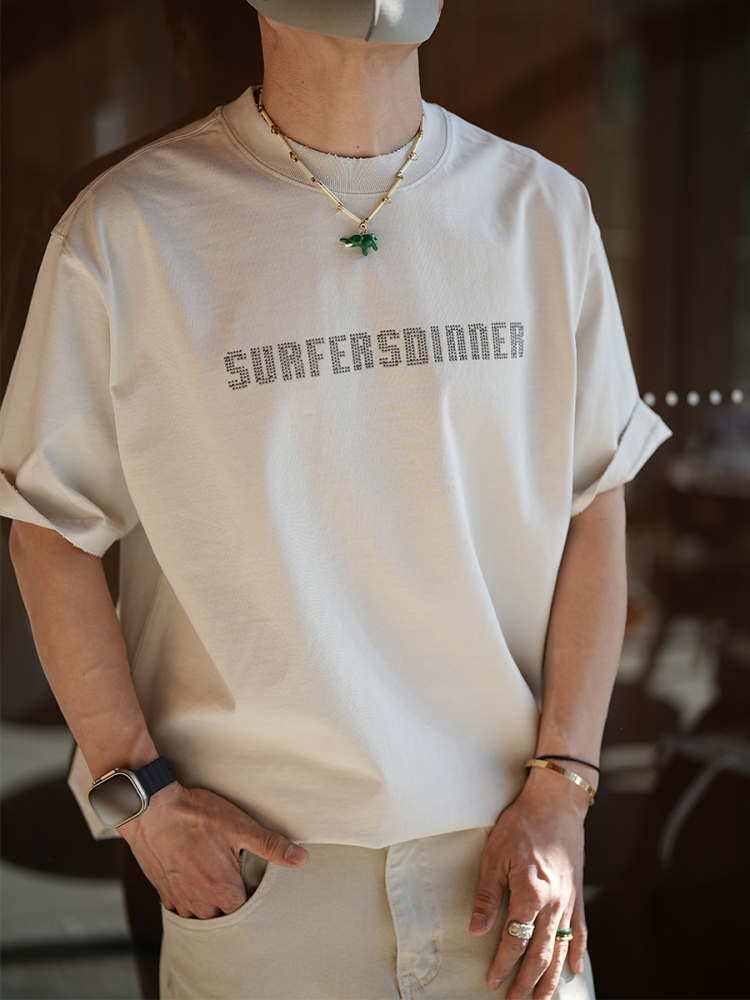 Men's Distressed Color-Washed Round Neck Short Sleeve T-Shirt - American Style Heavy Industry Personalized Letter Design, Summer Trend Men's Distressed Color-Washed Round Neck Short Sleeve T-Shirt - American Style Heavy Industry Personalized Letter Design, Summer Trend