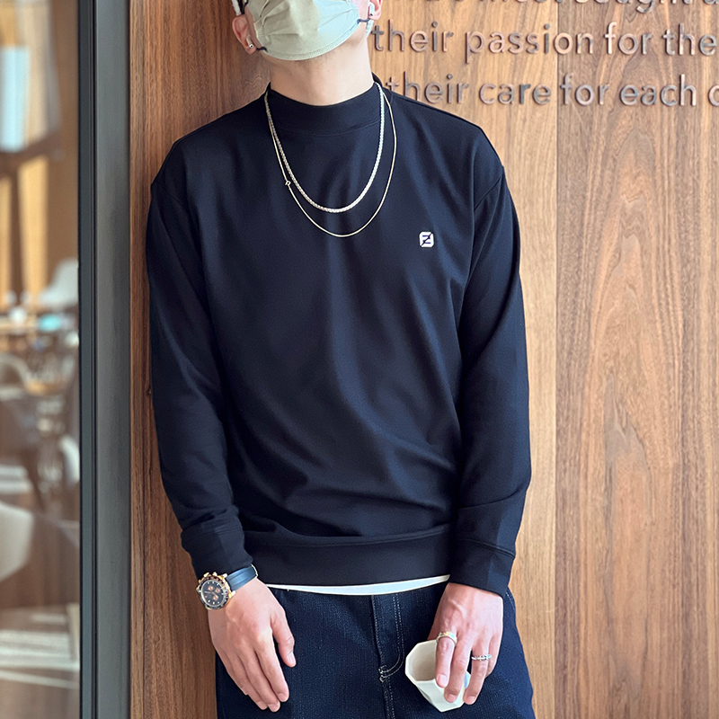 Men's Fleece Long Sleeve Turtleneck T-Shirt - High-Quality Autumn Winter Base Layer, Cozy Harbor Style Top