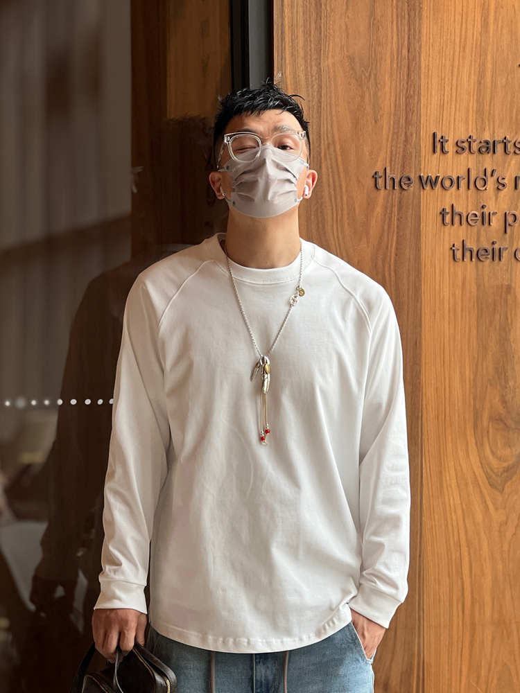 Men's Harbor Style White Long Sleeve T-Shirt - Pure Cotton, Casual Loose Fit, Versatile Autumn Essential, Heavyweight Design Men's Harbor Style White Long Sleeve T-Shirt - Pure Cotton, Casual Loose Fit, Versatile Autumn Essential, Heavyweight Design