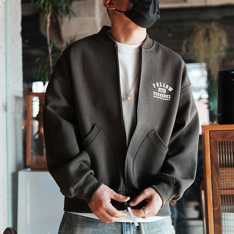 Men's Heavyweight American Baseball Jacket with Embroidered Letters, Trendy Zipper, Loose Shoulders, Long Sleeves, and Hoodie Style Men's Heavyweight American Baseball Jacket with Embroidered Letters, Trendy Zipper, Loose Shoulders, Long Sleeves, and Hoodie Style