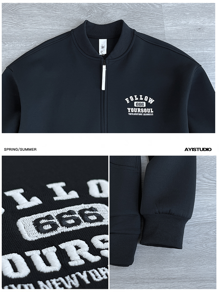 Men's Heavyweight American Baseball Jacket with Embroidered Letters, Trendy Zipper, Loose Shoulders, Long Sleeves, and Hoodie Style Men's Heavyweight American Baseball Jacket with Embroidered Letters, Trendy Zipper, Loose Shoulders, Long Sleeves, and Hoodie Style