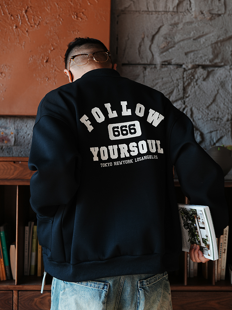 Men's Heavyweight American Baseball Jacket with Embroidered Letters, Trendy Zipper, Loose Shoulders, Long Sleeves, and Hoodie Style Men's Heavyweight American Baseball Jacket with Embroidered Letters, Trendy Zipper, Loose Shoulders, Long Sleeves, and Hoodie Style