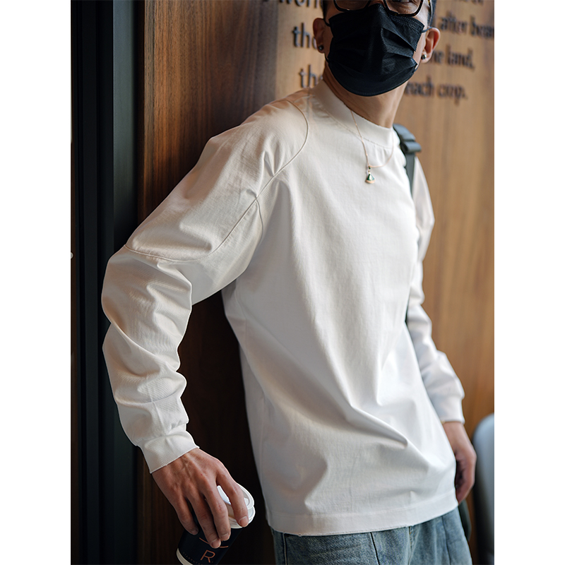 Men's Heavyweight Cotton Raglan Long Sleeve T-Shirt - Original Splicing Design, Minimalist Layered Style for Spring & Autumn Fashion