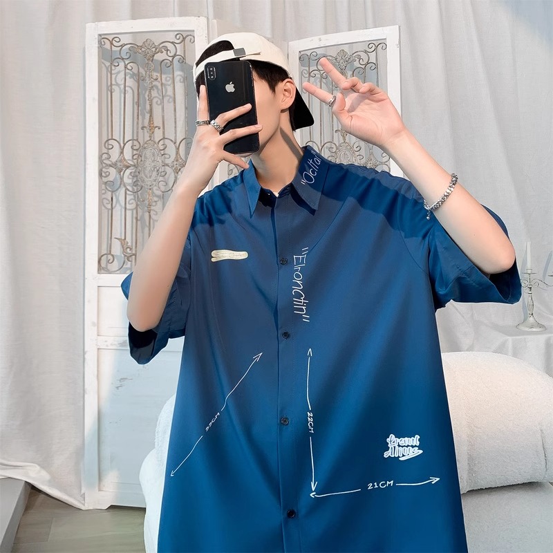 Men's Hong Kong Style Ice Silk Short Sleeve Shirt - Thin Printed Versatile Summer Jacket, Trendy 2025 Fashion Men's Hong Kong Style Ice Silk Short Sleeve Shirt - Thin Printed Versatile Summer Jacket, Trendy 2025 Fashion