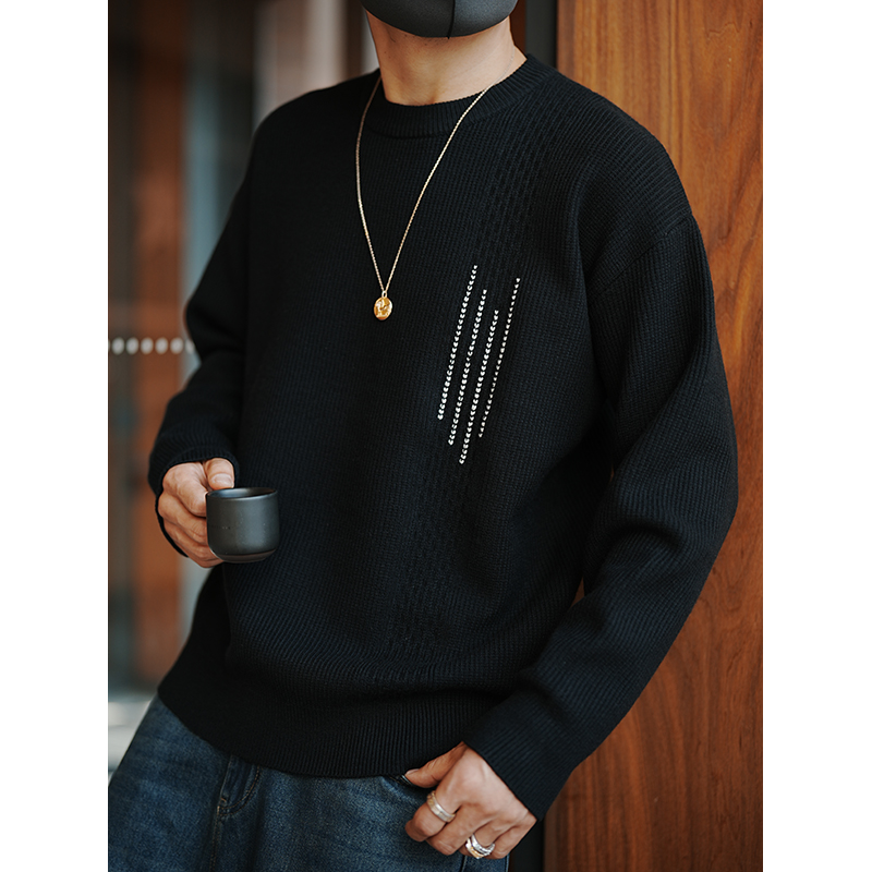 Men's Japanese-Style Minimalist Striped Round-Neck Pullover Sweater - Trendy Solid Color for Autumn & Winter Fashion Men's Japanese-Style Minimalist Striped Round-Neck Pullover Sweater - Trendy Solid Color for Autumn & Winter Fashion