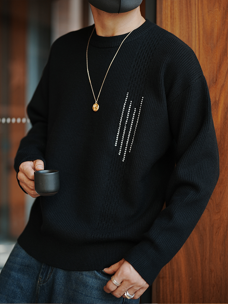 Men's Japanese-Style Minimalist Striped Round-Neck Pullover Sweater - Trendy Solid Color for Autumn & Winter Fashion Men's Japanese-Style Minimalist Striped Round-Neck Pullover Sweater - Trendy Solid Color for Autumn & Winter Fashion