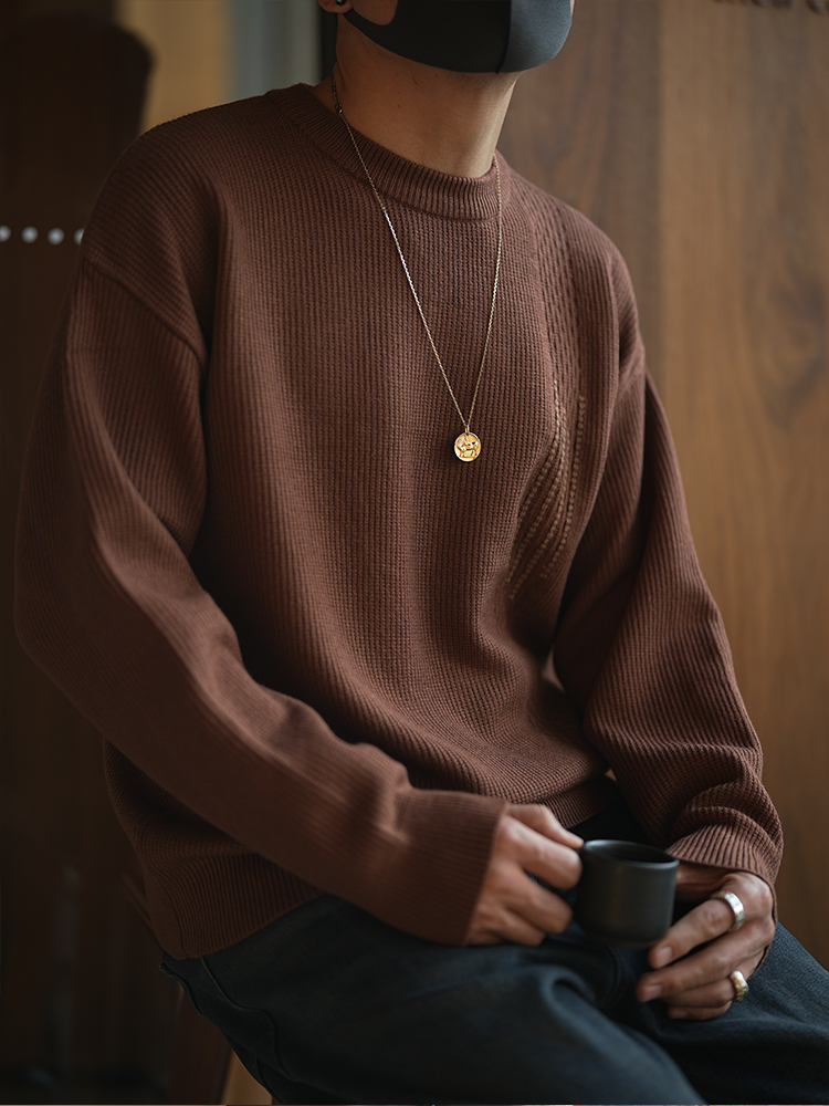 Men's Japanese-Style Minimalist Striped Round-Neck Pullover Sweater - Trendy Solid Color for Autumn & Winter Fashion Men's Japanese-Style Minimalist Striped Round-Neck Pullover Sweater - Trendy Solid Color for Autumn & Winter Fashion
