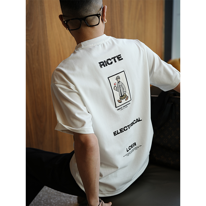 Men's Japanese-style Retro Cartoon Character Embroidery Short Sleeve T-shirt - Trendy Summer Round Neck Base Tee Men's Japanese-style Retro Cartoon Character Embroidery Short Sleeve T-shirt - Trendy Summer Round Neck Base Tee