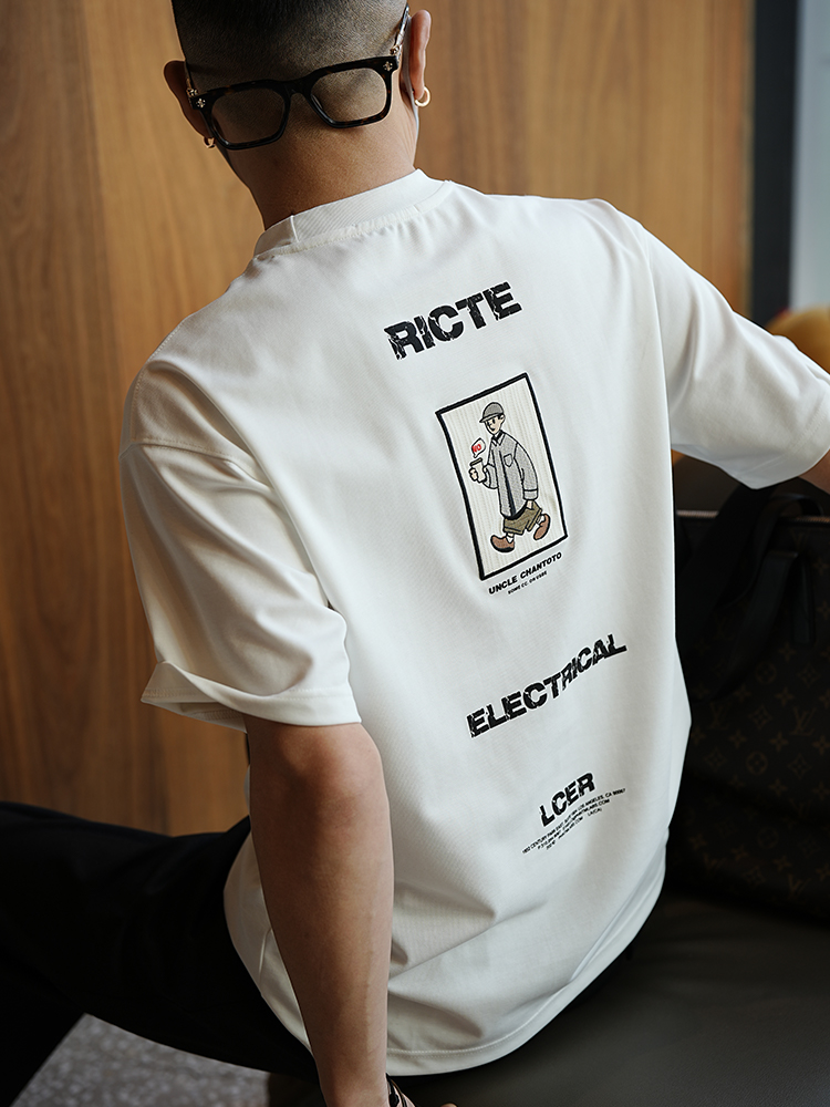 Men's Japanese-style Retro Cartoon Character Embroidery Short Sleeve T-shirt - Trendy Summer Round Neck Base Tee Men's Japanese-style Retro Cartoon Character Embroidery Short Sleeve T-shirt - Trendy Summer Round Neck Base Tee