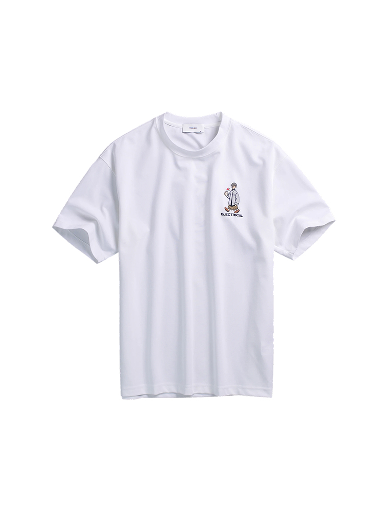 Men's Japanese-style Retro Cartoon Character Embroidery Short Sleeve T-shirt - Trendy Summer Round Neck Base Tee Men's Japanese-style Retro Cartoon Character Embroidery Short Sleeve T-shirt - Trendy Summer Round Neck Base Tee