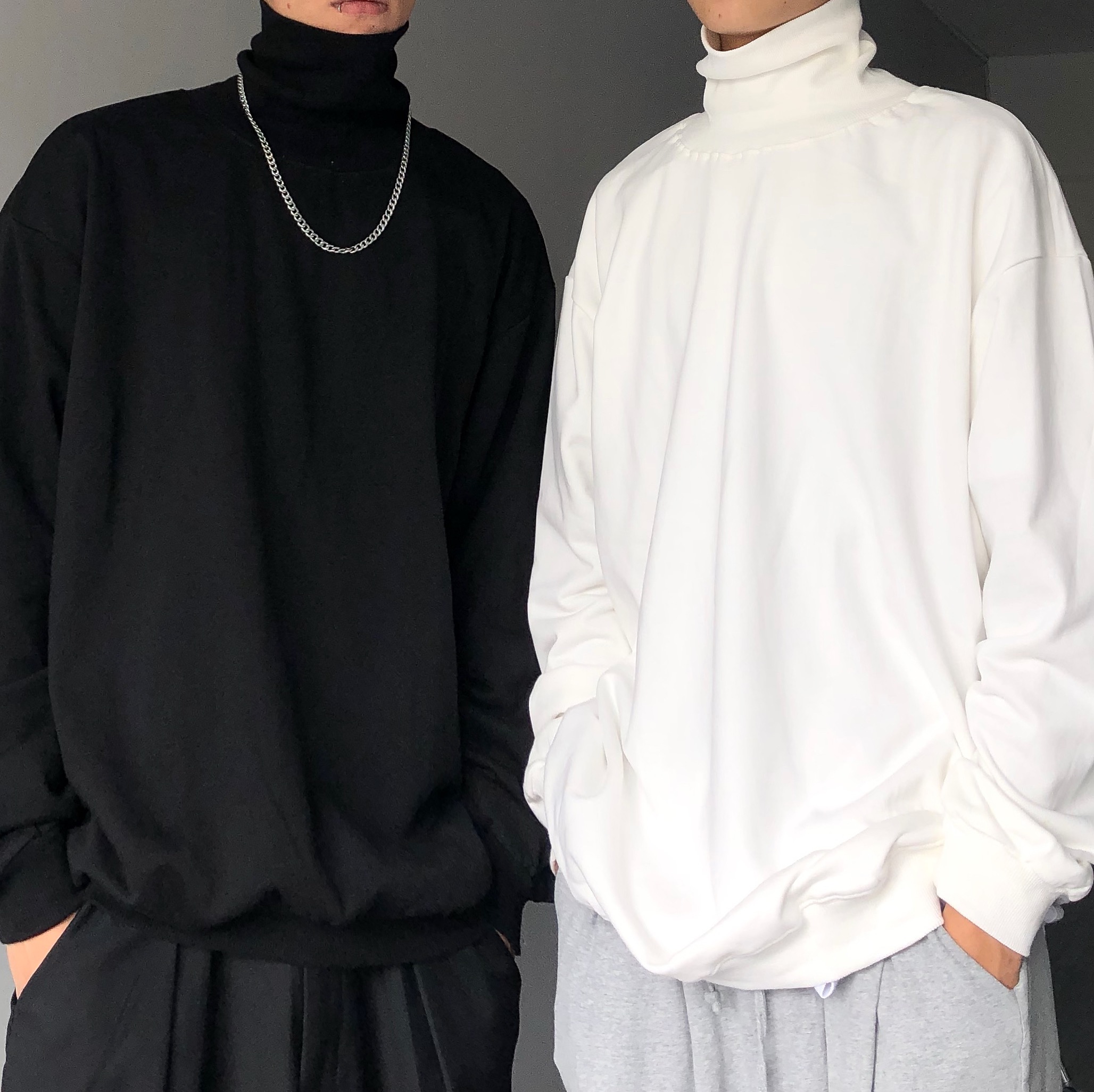 Men's Korean Style Turtleneck Long Sleeve T-Shirt - Casual Thickened Base Layer for Spring & Autumn, Versatile Solid Color, Loose Fit