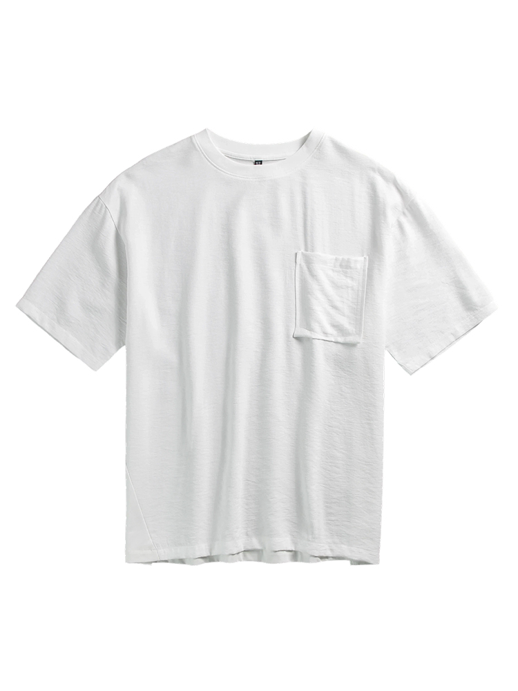 Men's Minimalist Pocket Short Sleeve T-Shirt - Solid Color Round Neck Top for Summer, Trendy Versatile Harbor Style Men's Minimalist Pocket Short Sleeve T-Shirt - Solid Color Round Neck Top for Summer, Trendy Versatile Harbor Style