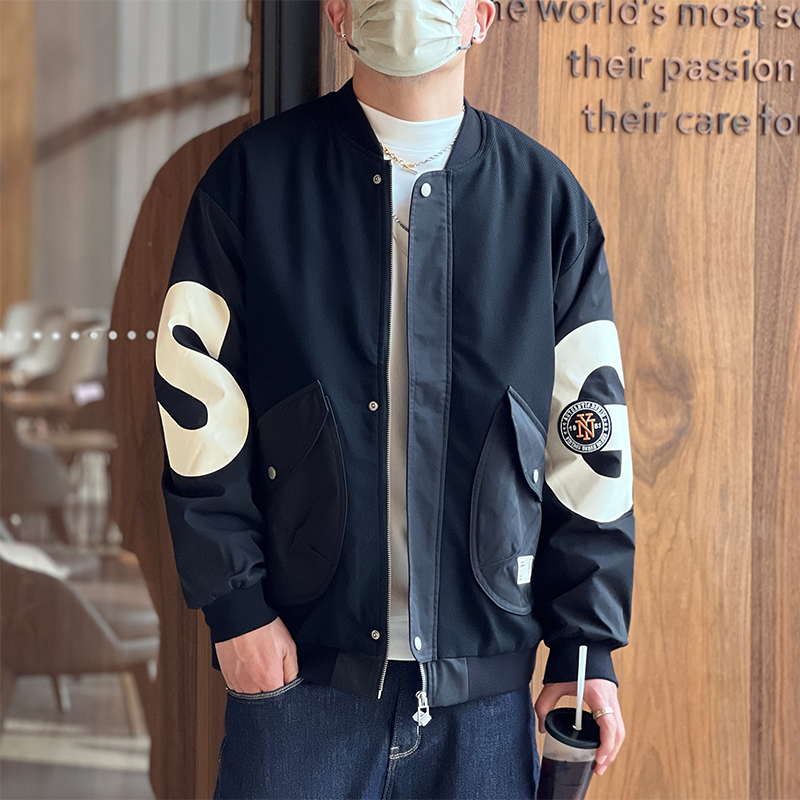 Men's Patchwork Cotton Jacket - Trendy Heavy-Duty Baseball Collar Streetwear for Spring and Autumn, American Casual Design