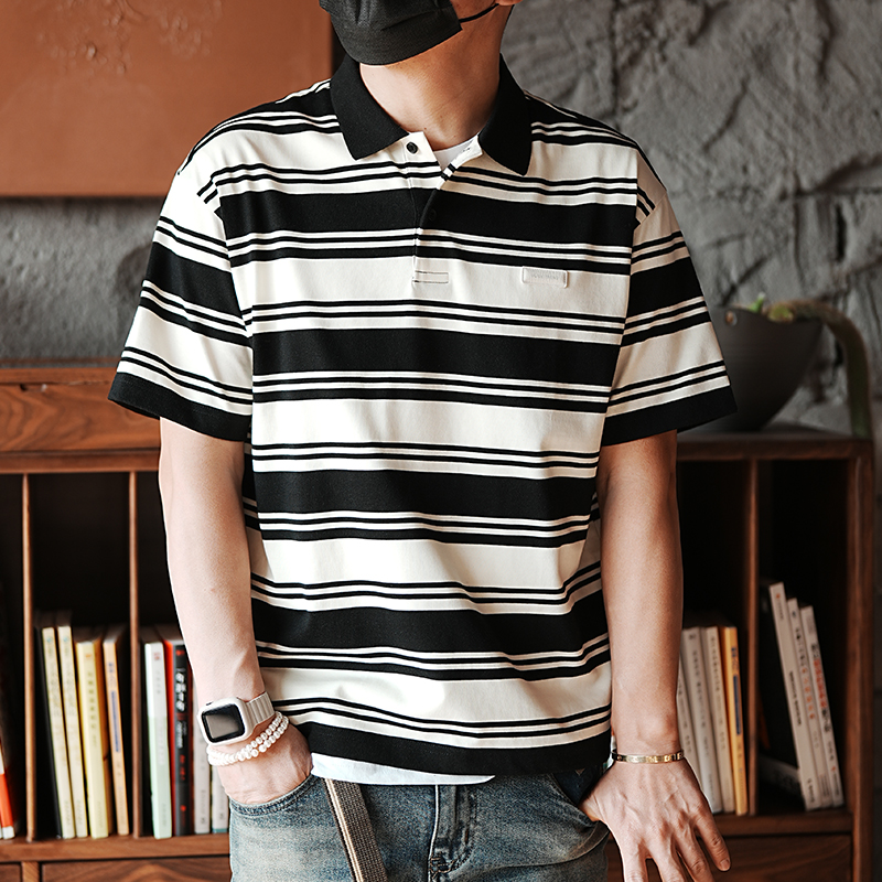 Men's Short Sleeve Striped Polo Shirt - Versatile Spring Fashion Trend, American Youth Style, Casual Lapel Top Men's Short Sleeve Striped Polo Shirt - Versatile Spring Fashion Trend, American Youth Style, Casual Lapel Top